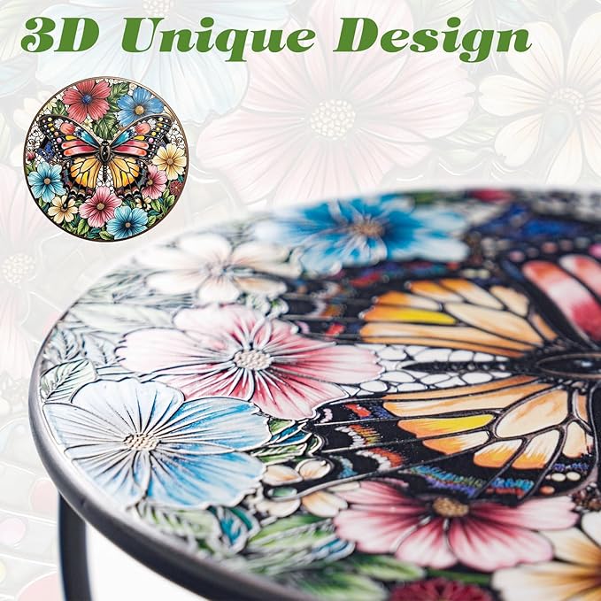Outdoor Side Table Mosaic Patio Small End Table Metal Coffee Tea Accent Table - Image 3