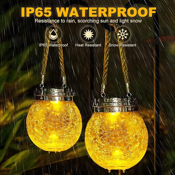 DBF Solar Lanterns Outdoor Waterproof, 4 Pack Hanging Solar Lights Outdoor - Image 6