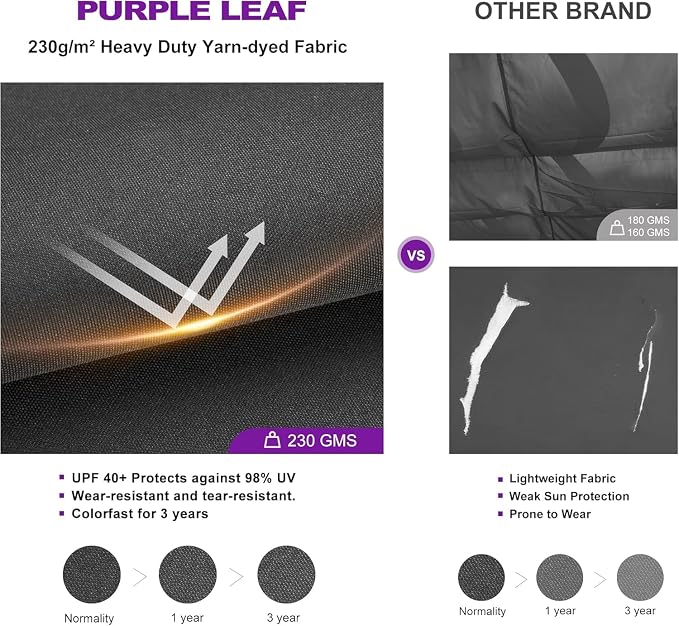 PURPLE LEAF Outdoor Retractable Pergolawith Curtains 10' x 13' Patio Aluminum - Image 3
