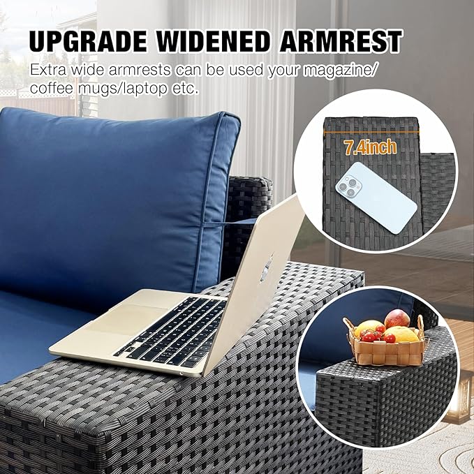 9 Pieces Patio Furniture Set All-Weather Outdoor Wicker Sectional Conversation - Image 2