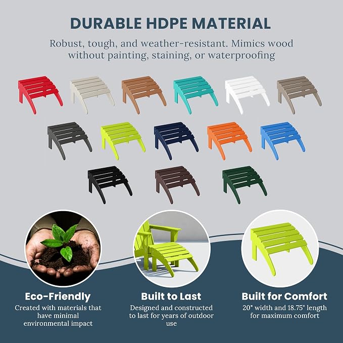 WO Home Furniture Adirondack Ottoman Outdoor Patio Footrest 13.5" Inch Folding - Image 5