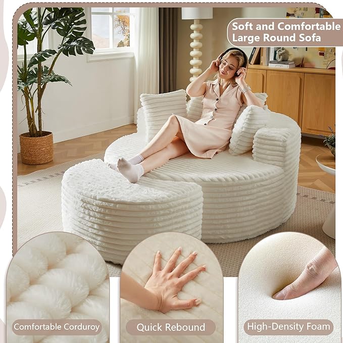 74.6" Oversized Round Chaise Lounge Chair - Image 5