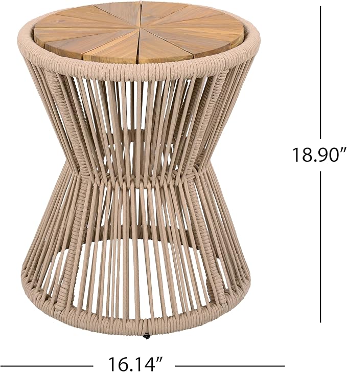 Scott Living Nara 18.9" Acacia Wood Outdoor Side Table, Metal Frame+Woven Rope - Image 2