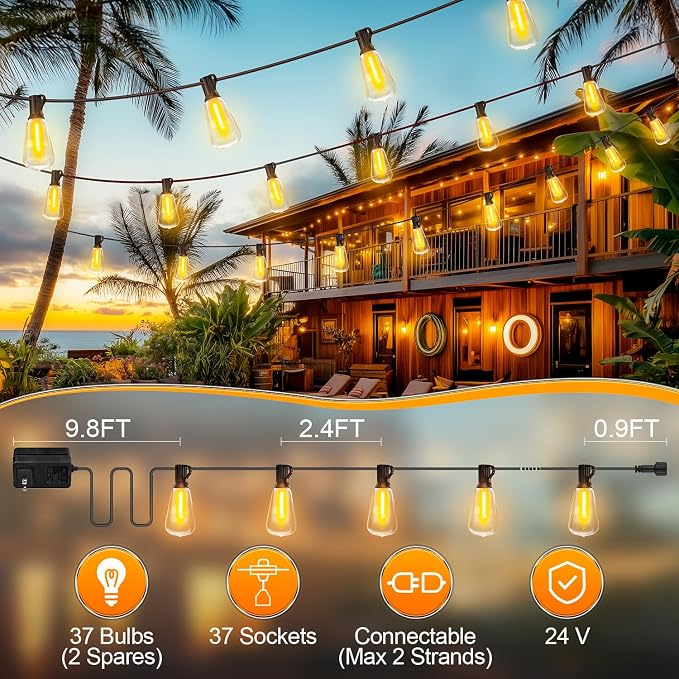 Outdoor String LED Patio Lights - 100Ft 30M Outside Waterproof Light - Image 7
