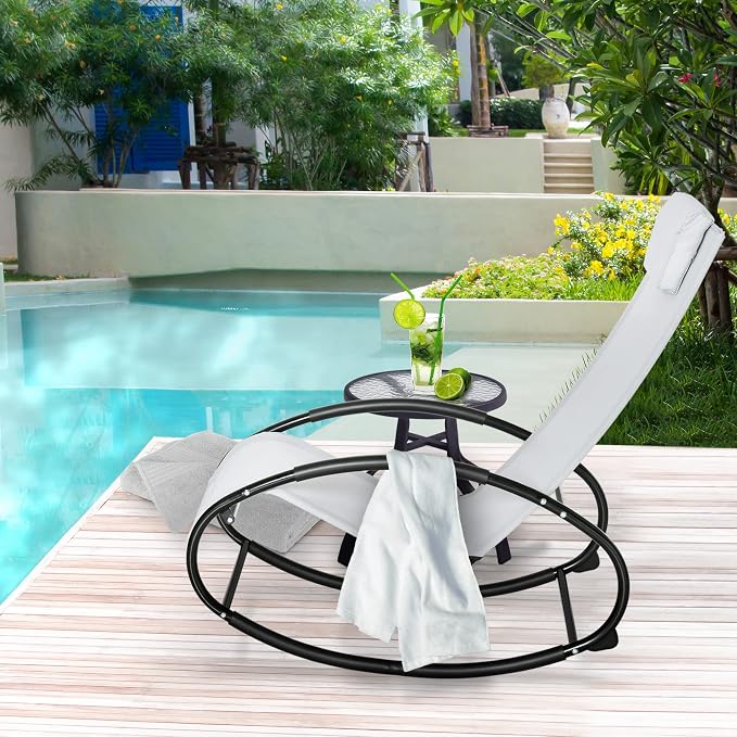 Outsunny Pool Lounger, Outdoor Rocking Lounge Chair - Image 2
