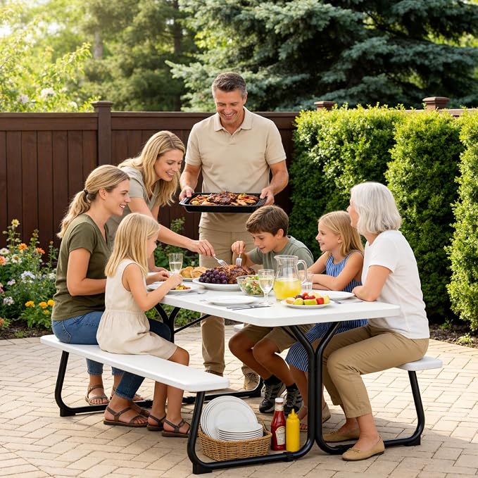 Picnic Table, 6 FT Outdoor Picnic Table - Image 2