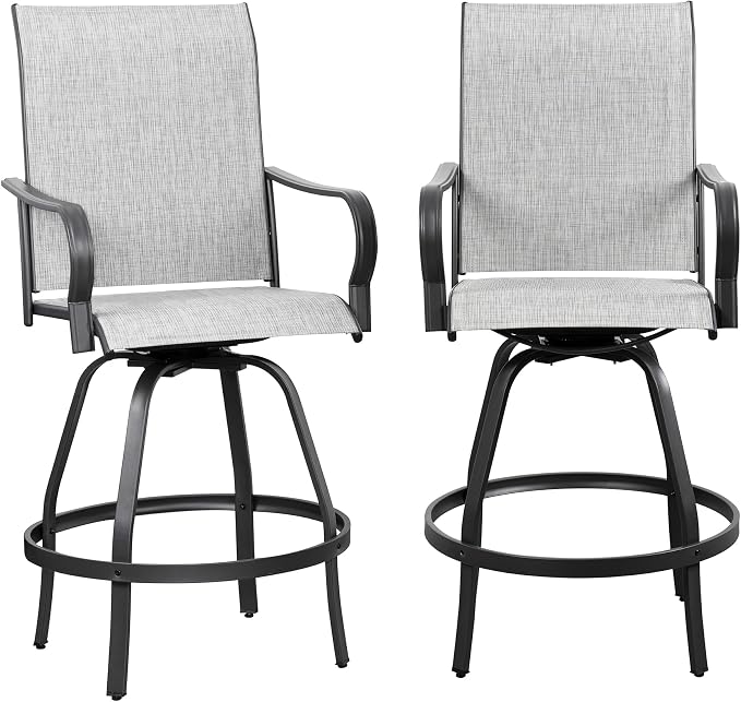 Shintenchi 2 Piece Patio Swivel Bar Chairs, All Weather Textile Outdoor Metal - Image 7