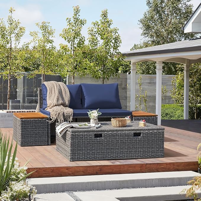 Devoko Patio Day Bed Outdoor Daybed Set Multifunctional Rattan Lounge Bed - Image 9