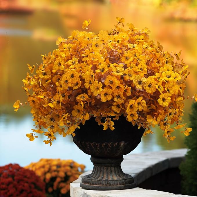 16 Bundles Artificial Fall Mums Outdoor UV Resistant, Fake Silk Plants No Fade - Image 2