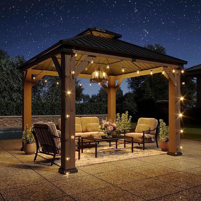 Aoxun 10' x 10' Outdoor Wood Gazebo, Hardtop Gazebo Permanent Wooden Pavilion - Image 2