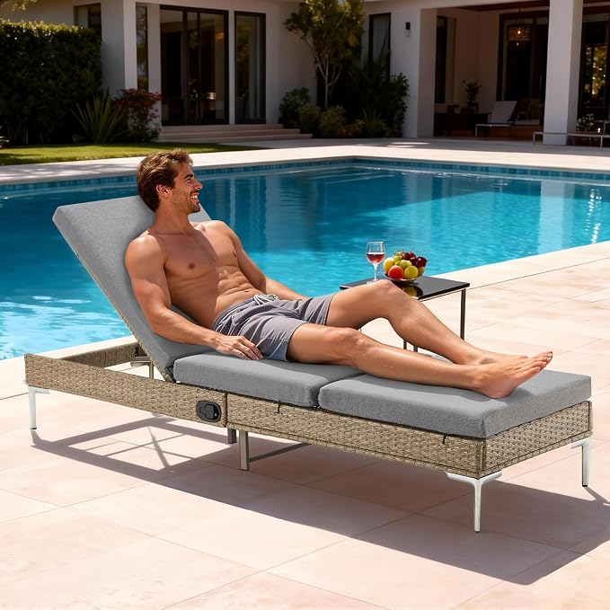 HOMREST Outdoor Chaise Lounge Chair, Patio Wicker Recliner - Image 6