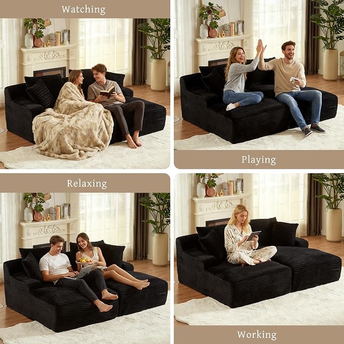 80" Double Chaise Lounge Chair Indoor, Oversized Boneless Couch Comfy - Image 6
