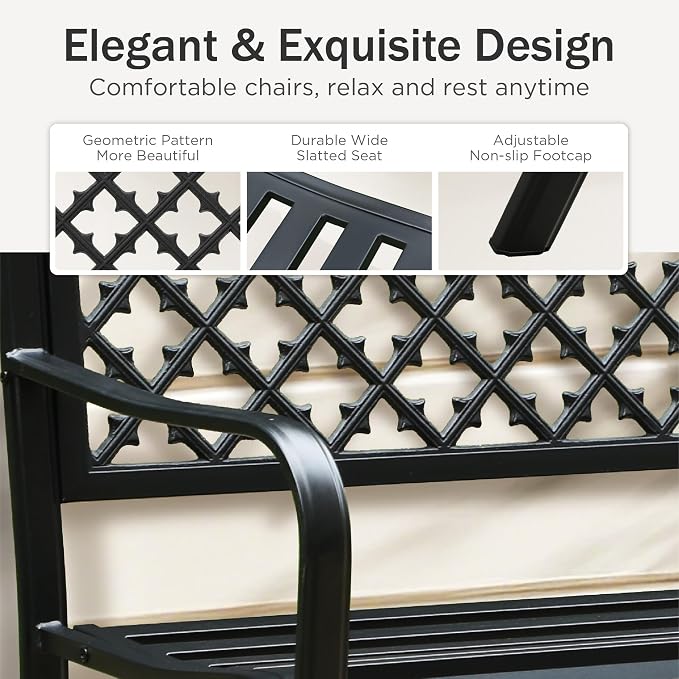 PHI VILLA 50" Outdoor Garden Patio Metal Bench - Image 8