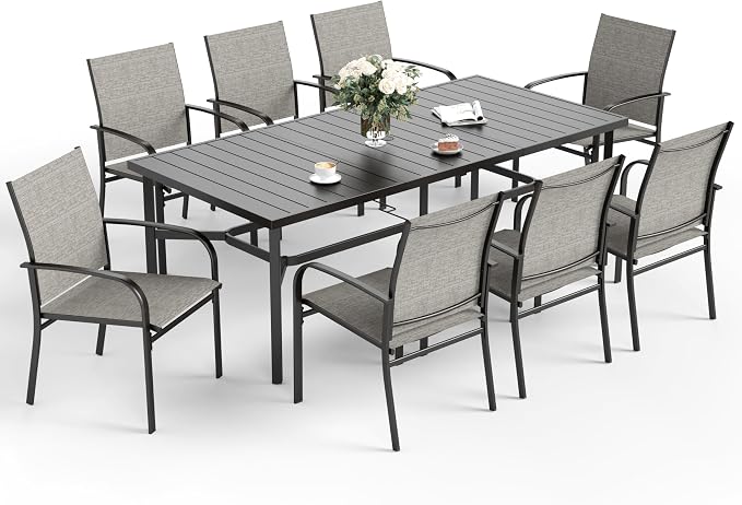 Patio Dining Set 9 PCS, 8 Stable Outdoor Dining Chairs - Image 8