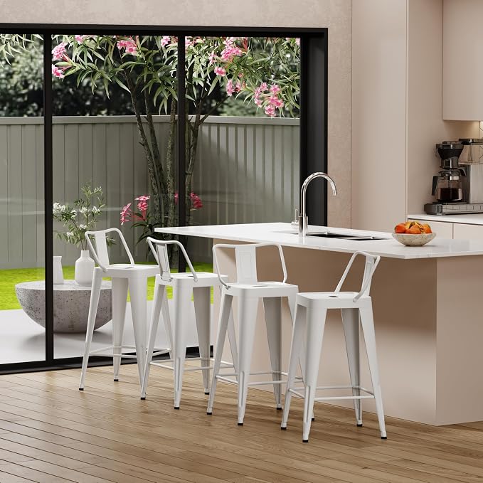 Metal Bar Stools Set of 4 Barstools Indoor/Outdoor Counter Height Bar Stools - Image 6