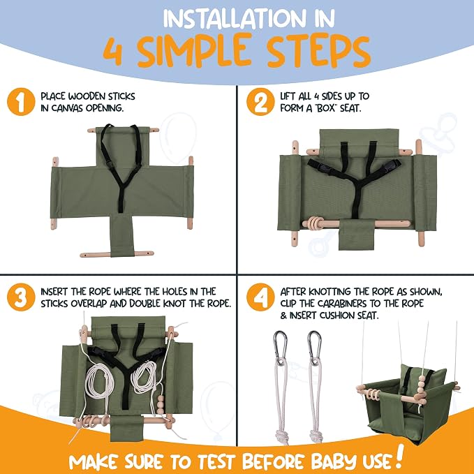 Indoor Outdoor Baby Swing with 3-Point Harness and Hardware - Image 7