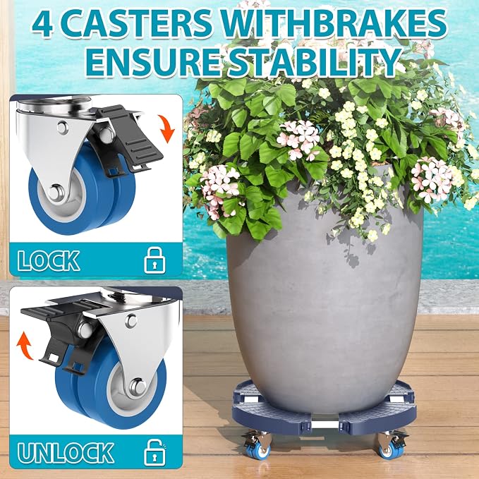 VANCASTLE Plant Caddy with Lockable Wheels Heavy Duty 450lbs Capacity, 15-22 - Image 3