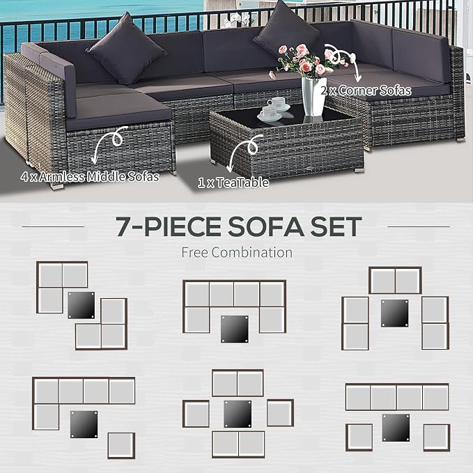 Outsunny 7-Piece Patio Furniture Sets Outdoor Wicker Conversation Sets All - Image 5