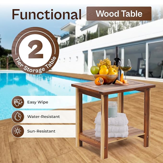 2-Tier Adirondack Side Table – Weather Resistant Wooden End Table, Rectangular - Image 6