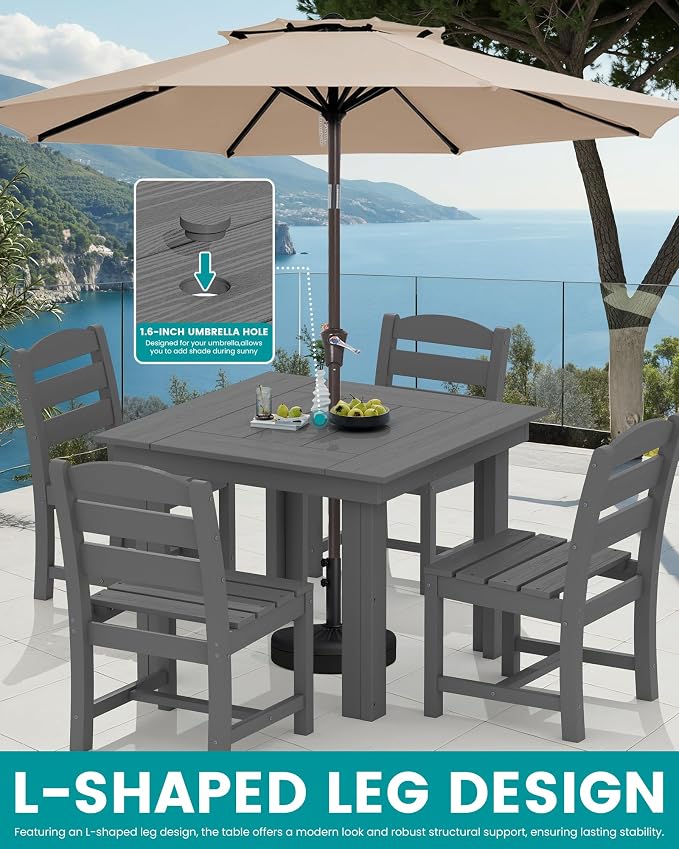 SERWALL Outdoor Dining Set for 4, HDPE Square Table and Chairs Set All Weather - Image 4