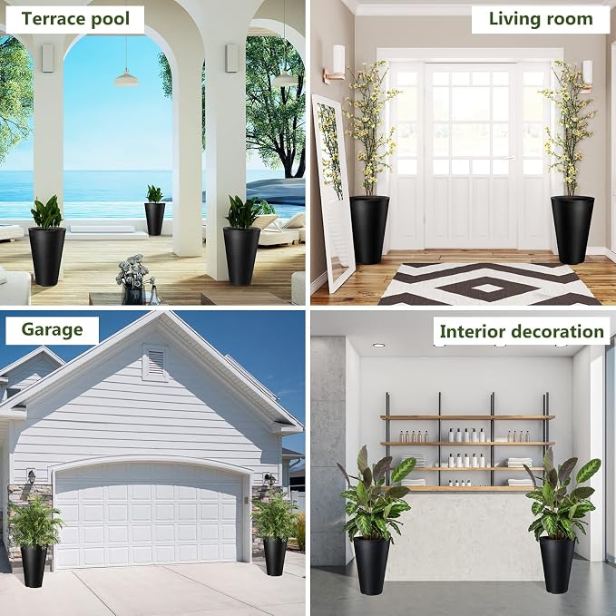 Sieral Set of 2 Tall Outdoor Planters 12 x 18 Inch Large Resin Outdoor Planters - Image 7