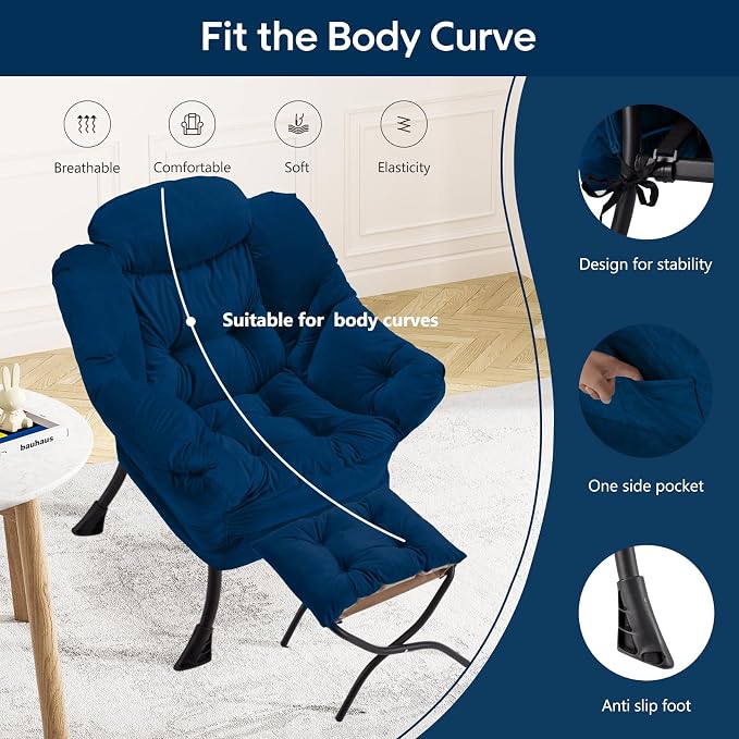 Lazy Chair with Folding Ottoman Modern Large Accent Chair, Contemporary Lounge - Image 4