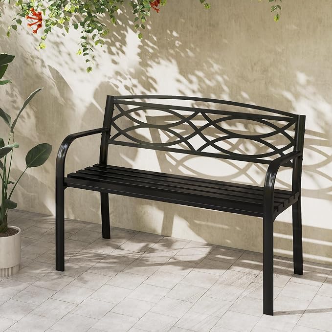 Tangkula Outdoor Metal Garden Park Bench, Heavy-Duty Metal Slatted Loveseat - Image 4