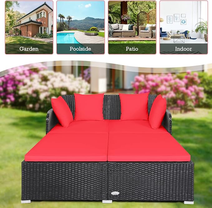 RELAX4LIFE Rattan Patio Outdoor Daybed, Wicker 2-Person Sunbed Loveseat - Image 4