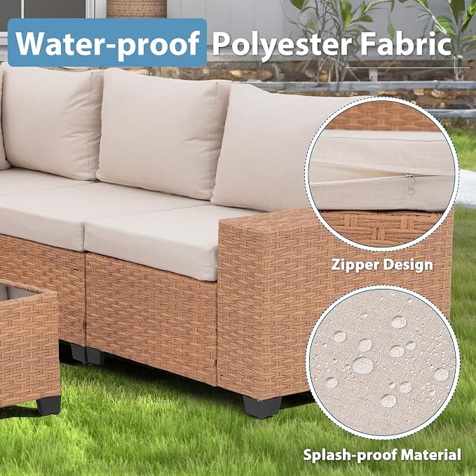 JOIVI 6-Piece Outdoor Sectional Patio Furniture Set, All-Weather Wicker - Image 8