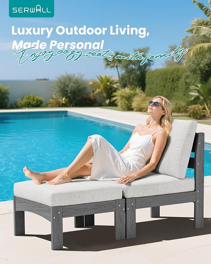 SERWALL 2 Pieces Patio Sofas, HDPE Outdoor Conversation Set - Image 3