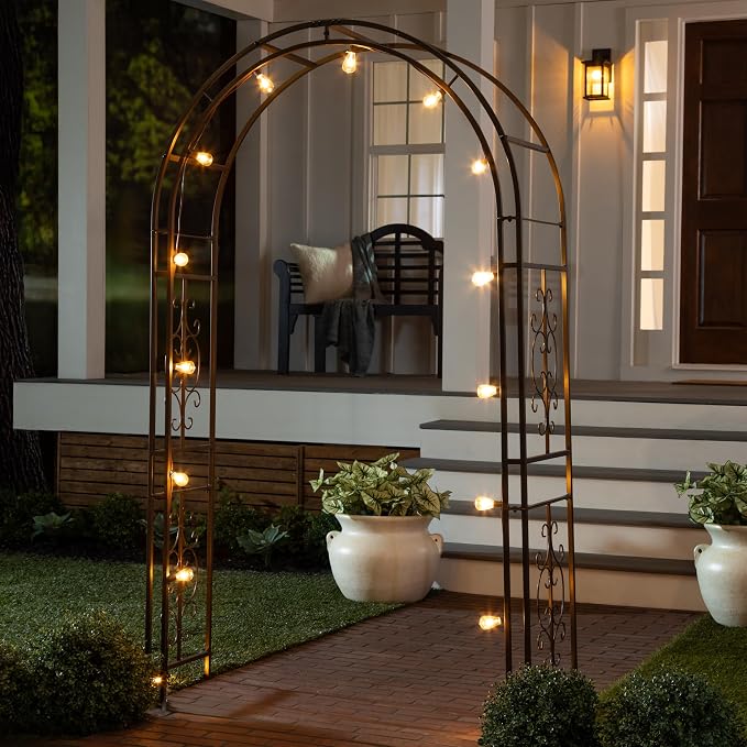 Plow & Hearth Arch Metal Outdoor Garden Arbor Montebello Gunmetal 7 Feet Tall - Image 3