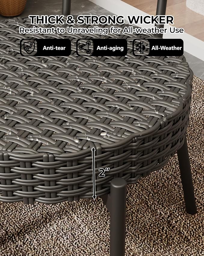 GarveeLife 3 Piece Wicker Patio Bistro Furniture Set, Outdoor Dining Chairs - Image 6