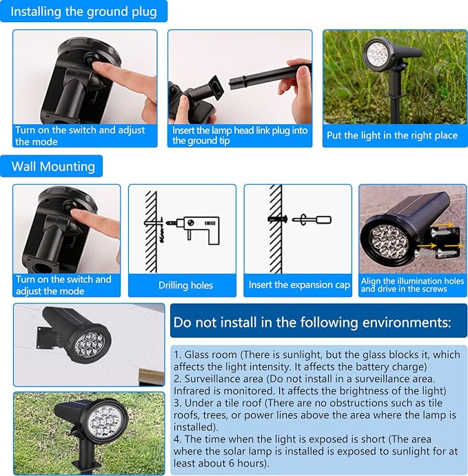 Solar Spot Lights Outdoor，Solar Lights Outdoor Waterproof IP68，Dark Sensing - Image 6