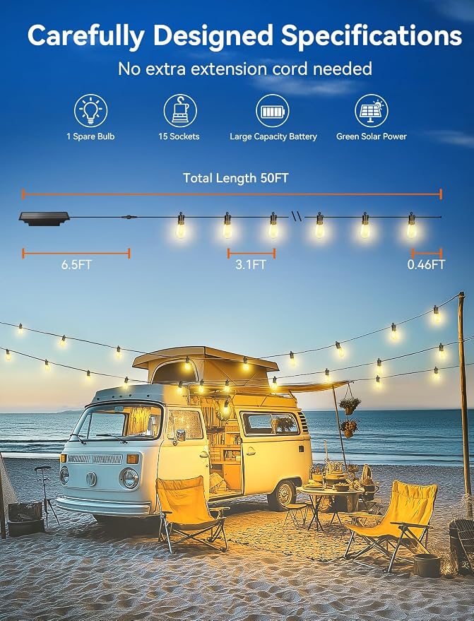 Brightever Solar String Lights for Outside, 50FT Patio Lights Outdoor - Image 2