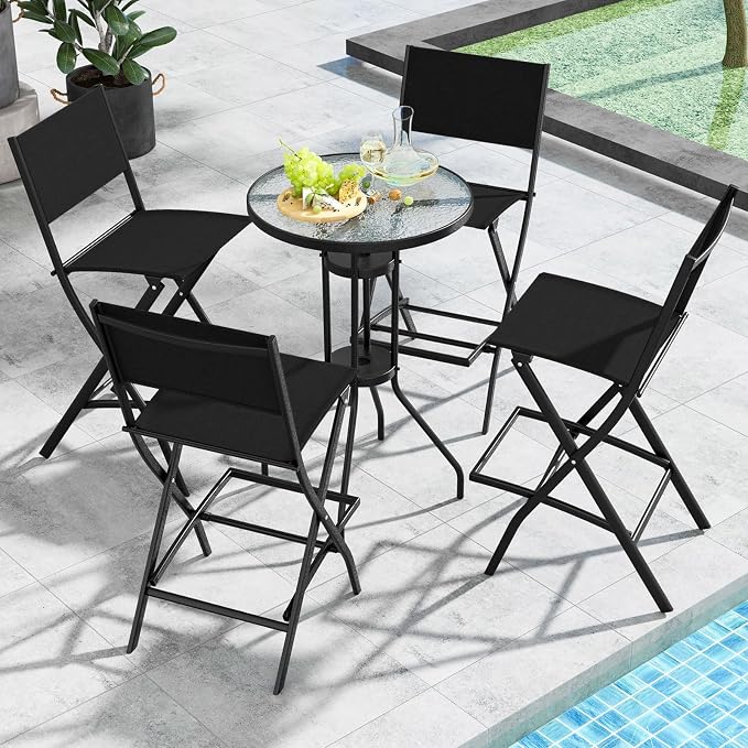 COSTWAY Outdoor Patio Bar Chair Set of 6, Folding Bar Height Stool - Image 7