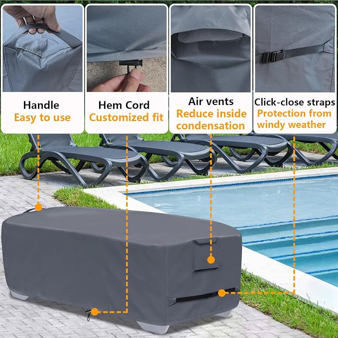 Stackable Chaise Lounge Covers for 2-3 Stackable Patio Lounge Chair, 600D - Image 6