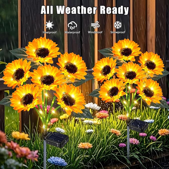 Solar Sunflower Lights Outdoor Flower Lights, 6 Pack 36 Sunflower Waterproof - Image 3