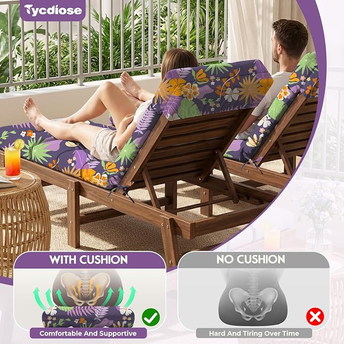All Weather Chaise Lounge Cushions Outdoor 74.4 x 22 x 4 Inches Lounge Chair - Image 2