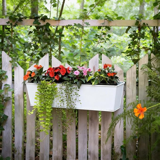 3 Pack Metal Railing Planters, 16 Inch Large Rectangular Hanging Flower Pots - Image 7