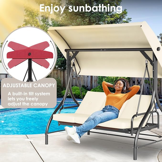 TLSUNNY 3-Seat Outdoor Patio Porch Swing - Image 5