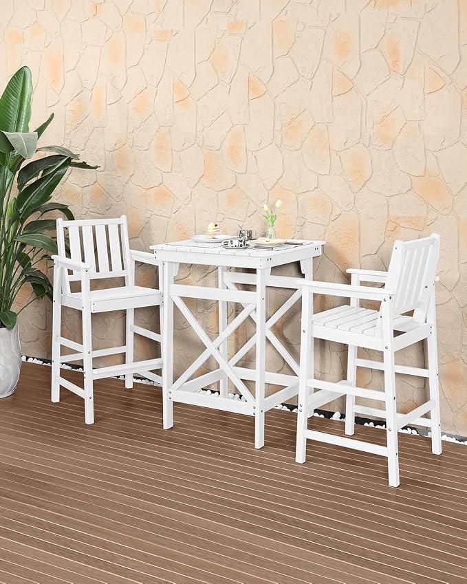 3-Piece Adirondack Chairs and Table Set, HDPE Patio Bar Sets, All Weather - Image 2