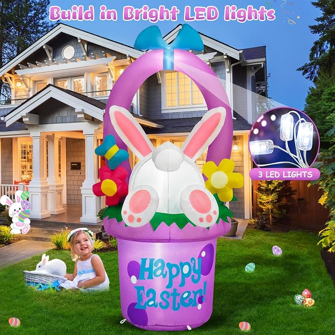 MICOCAH 6 FT Easter Inflatables Outdoor Decorations, Inflatable Easter Bunny - Image 3