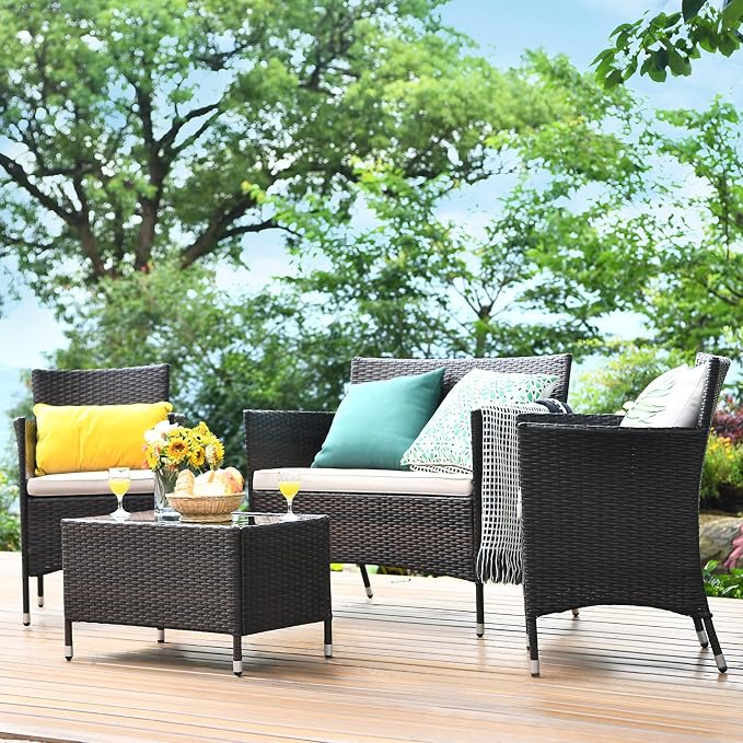 COSTWAY 8PCS Rattan Patio Furniture Set, Outdoor Wicker Rattan Chairs - Image 6