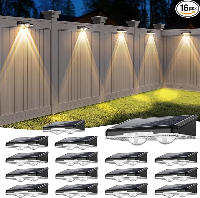 Solar Fence Lights Outdoor, 7 Fixed Colors ＆ Color Changing IP65 Waterproof by UGDLUCK