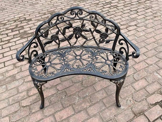 Patio Balcony Bench Double Seat, Anti-Rust Cast Aluminum Patio Garden Bench - Image 7