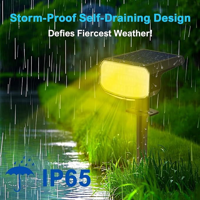 Solar Lights Outdoor Waterproof IP65, Auto On/Off, 2700K 2 Lighting Modes - Image 6