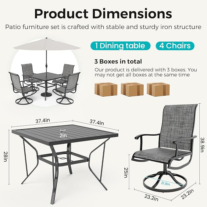 Pamapic 5-Piece Outdoor Dining Set, Patio Dining Set - Image 6