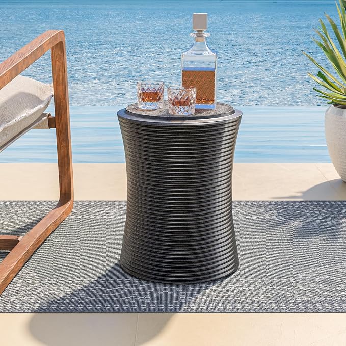 COSIEST Outdoor Side Table Black, Round MgO Concrete Side Table, Lightweight - Image 6
