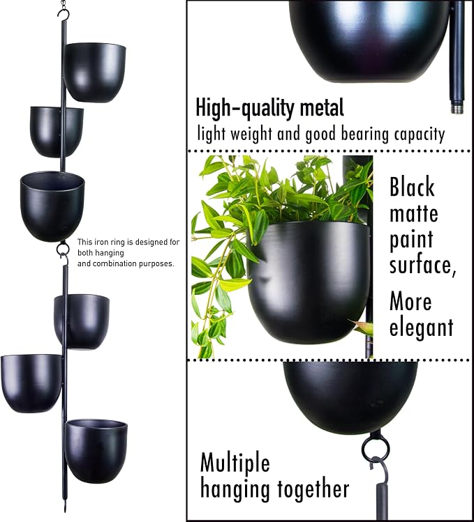3 Tier Hanging Planters for Indoor & Outdoor, Stackable Black Metal Plant Hanger - Image 5