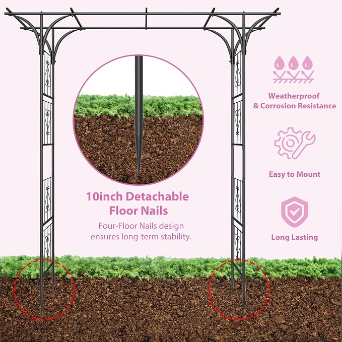 Garden Arch Trellis 7FT Wedding Arch Backdrop Stand, Metal Garden Arbor Trellis - Image 3
